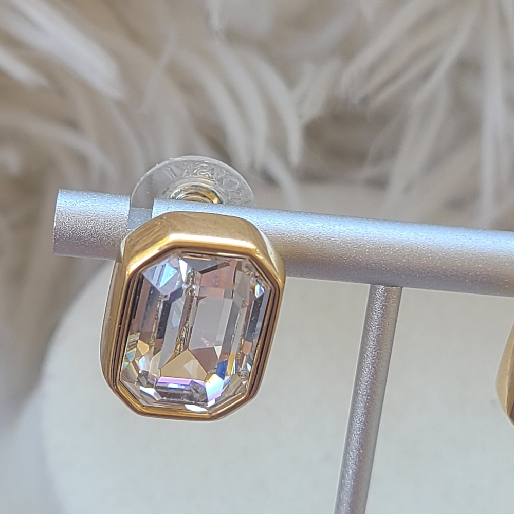 Swarovski Rhodium Plated Gold Toned Earrings- Great Condition - Picture 4 of 8
